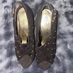 Black Quilted Mules with Gold Studs